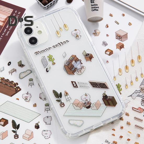 4 Sets DIY 3D House Stickers with Tweezer Make Your Own Mini Room Scene Supermarket Coffee Shop Restaurant Bookstore Scene Stickers Adult Kids Stress