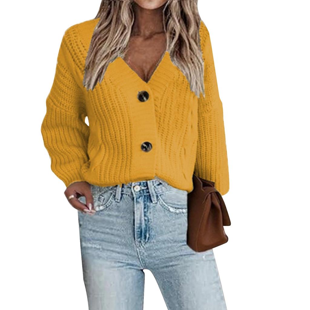Женская мода V-образный вырез трикотажный витой кардиган европейский и американский однобортный трикотажный кардиган свитер куртка женская