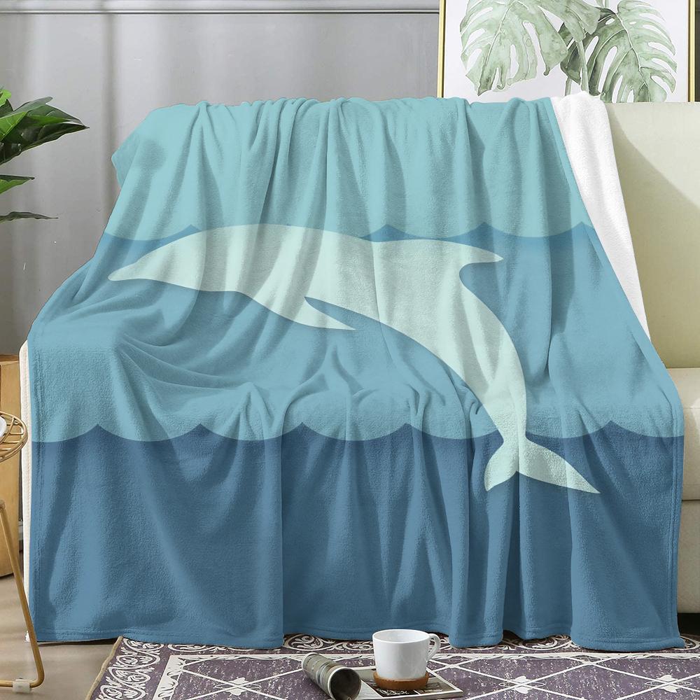 Ocean Animal Silhouettes Throw Soft Flannel Throw Summer AC Blanket Lightweight Cool Nap Blanket for Sofa Bed Couch Travel