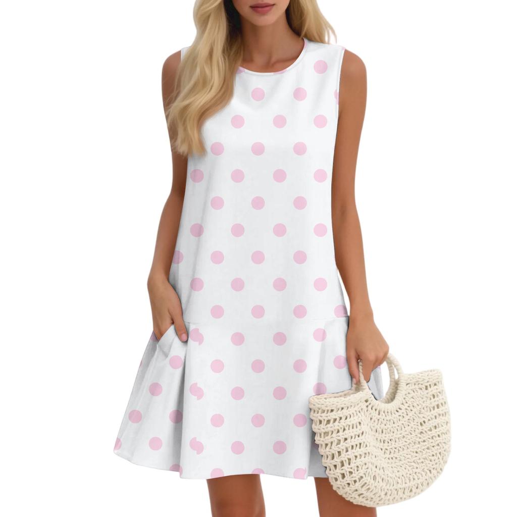 Женский повседневный модный дышащий жилет с круглым вырезом, цветочное праздничное платье с карманами