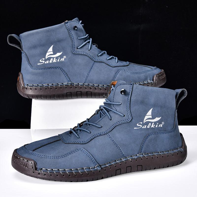Sailing Couple High-top Shoes, The Same Retro Tooling Boots for Men and Women, Spring Soft-soled Versatile Casual Leather Shoes