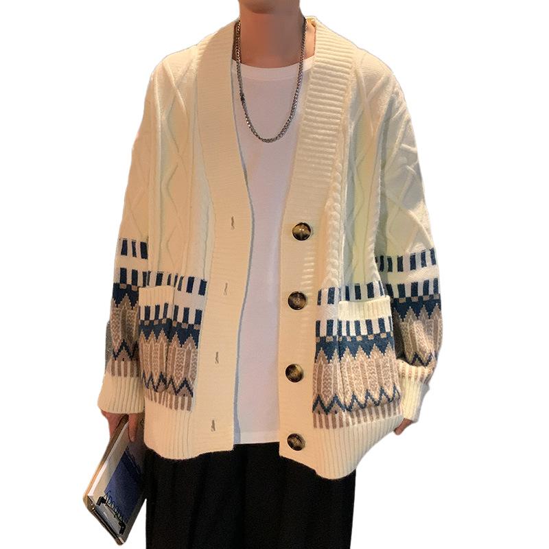 Весенне-осенний новый модный универсальный свитер, мужской утепленный свободный повседневный простой повседневный кардиган с цветными блоками, мужская куртка M-2XL