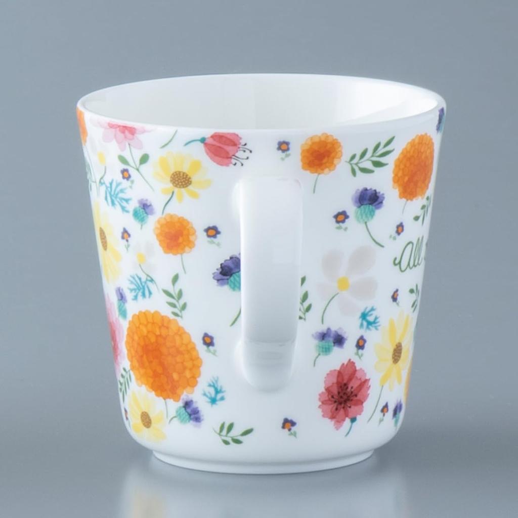 NARUMI Anna Emilia the Colorful Floral Nordic Dishwasher Gift "All Best" Mug, 340cc, Orange, Print, Gorgeous, Cute, Design, Large, Gift,