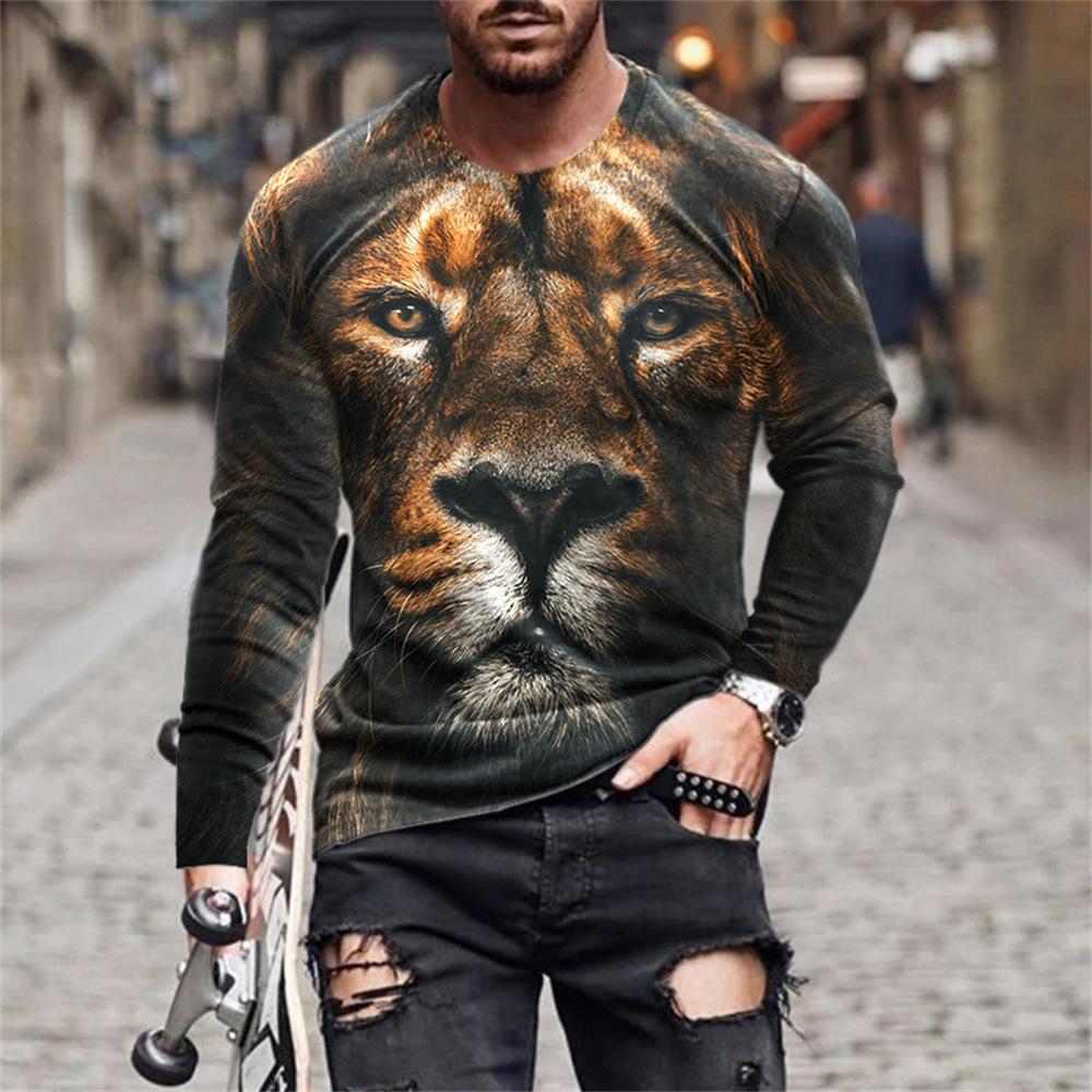 Футболки весна-осень с круглым вырезом и длинными рукавами, с изображением животных, мужская спортивная одежда, большие размеры, винтажная футболка с 3D-принтом