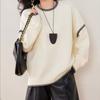 New Autumn and Winter Black and White Contrasting Color Edge Crew Neck Sweater Women's Simple Versatile Loose Lazy Wind Knitted Sweater