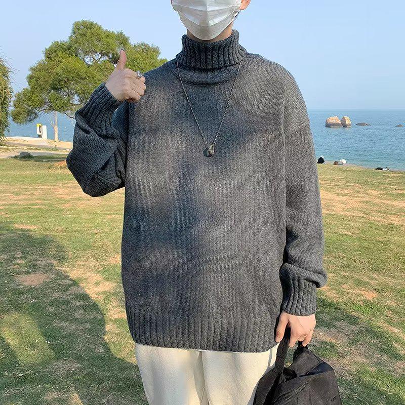 Унисекс ретро корейский свитер с высоким воротником: Простой, прочный, свободный крой