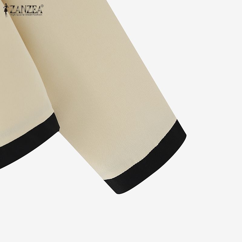 ZANZEA Женская повседневная блузка с круглым вырезом и длинными рукавами