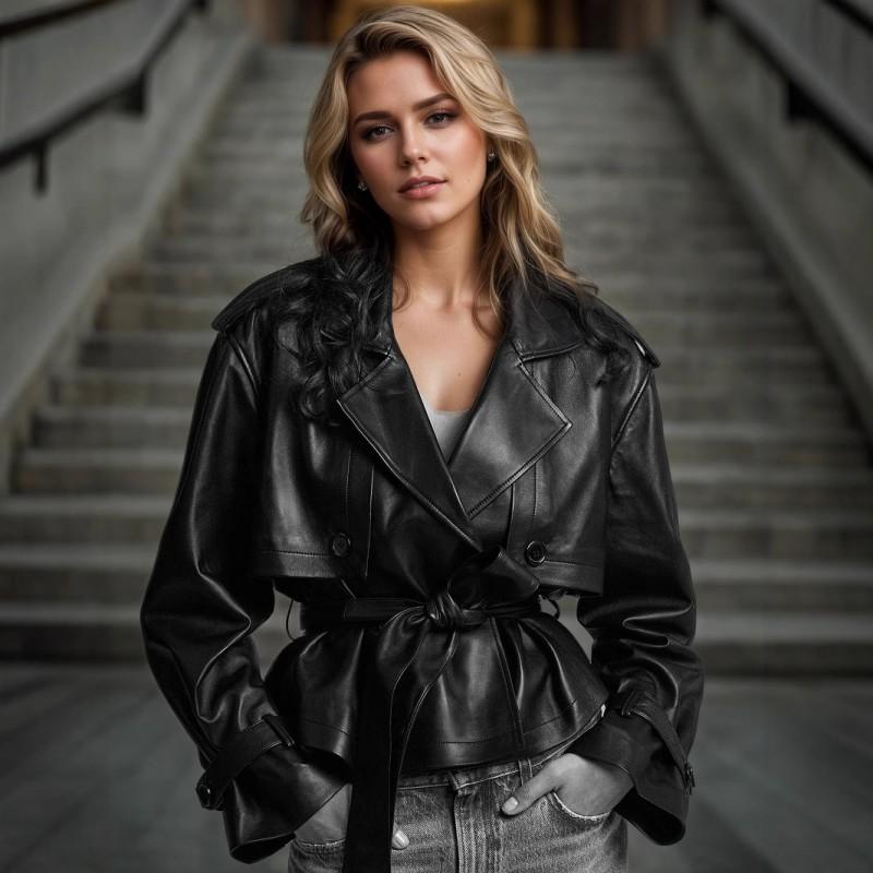 Womens PU Leather Jacket Slim Fit Street Style Short Coat