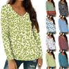 Женская мода повседневная блузка с длинным рукавом и цветочным принтом, V-образным вырезом и карманами