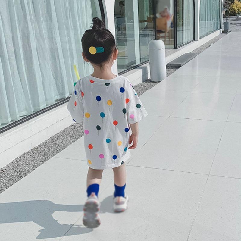 Детское платье-футболка с принтом в горошек Платье-рубашка с короткими рукавами