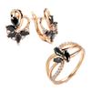 Новые Серьги Кольца Цвета Розового Золота Наборы Для Женщин Мода Черные Натуральные Цирконы Подвески Серьги Кольцо Вечеринка Свадьба Набор Ювелирных Изделий