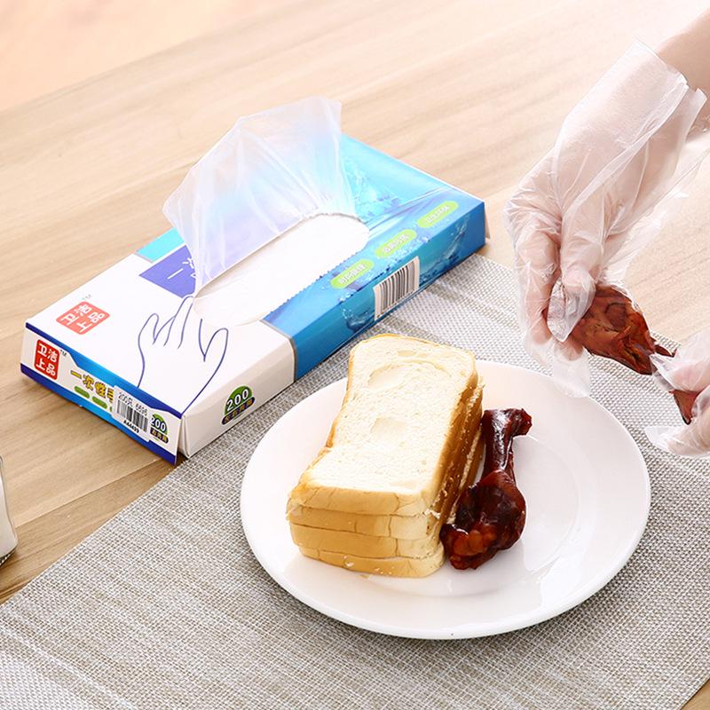 200 Durable Transparent Food-Grade Disposable Gloves for Catering and Household Use
