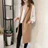 Осень-весна женский жилет с отложным воротником двубортный свободный без рукавов до колена карманы кардиган сплошной цвет повседневная одежда жилет пальто