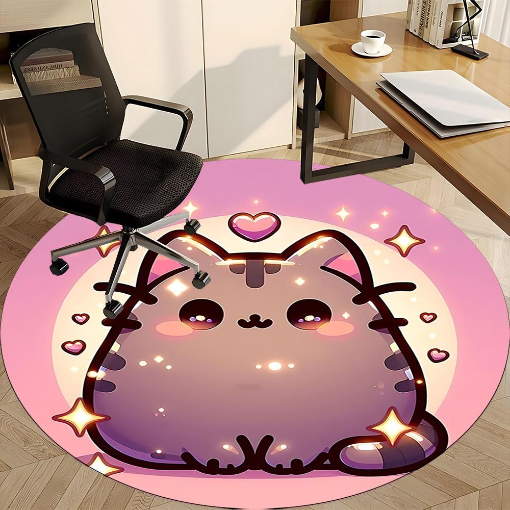 1 шт. Милый кот Пушин Круглый коврик для офиса, под офисные стулья, спальни, гостиной, домашний декор, Декор комнаты, Доступен в различных размерах
