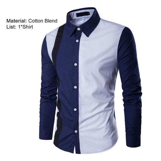 Men Shirt Color Block Splicing Streetwear Buttoned Korean Style Social Shirt for Office