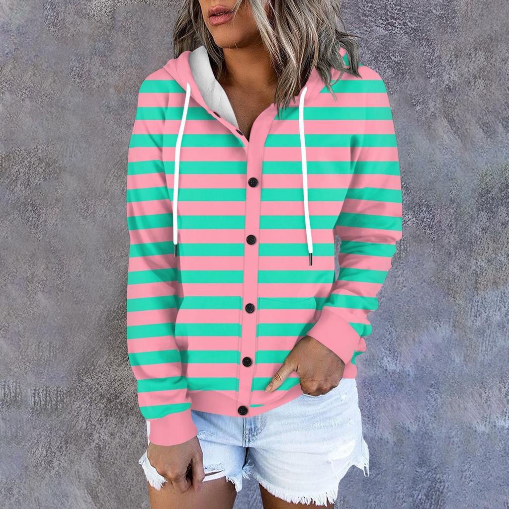 Женская толстовка с капюшоном, полосатый принт, длинные рукава, свободная спортивная куртка с капюшоном
