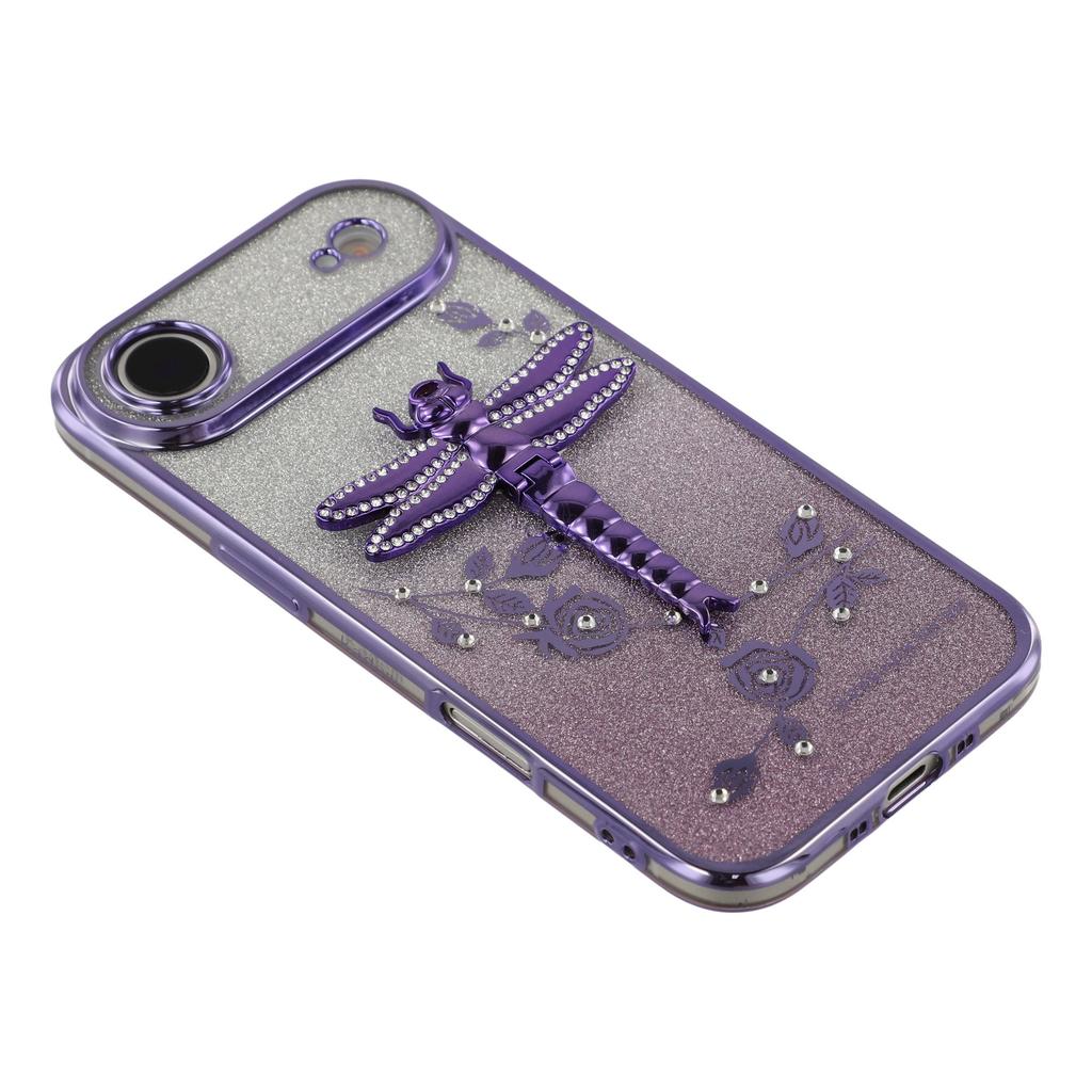 KADEM For iPhone 17 Air Case Dragonfly Kickstand TPU Flowers Glitter Phone Cover