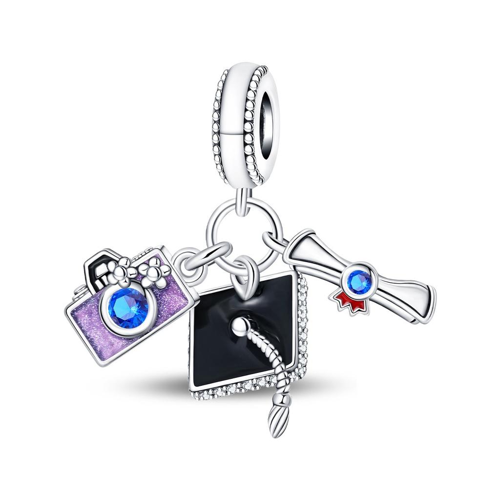 925 Silver Charms DIY Bracelet Beads Travel Camera Mailbox Heart Flower Graduation Gift for Women Fine Jewelry