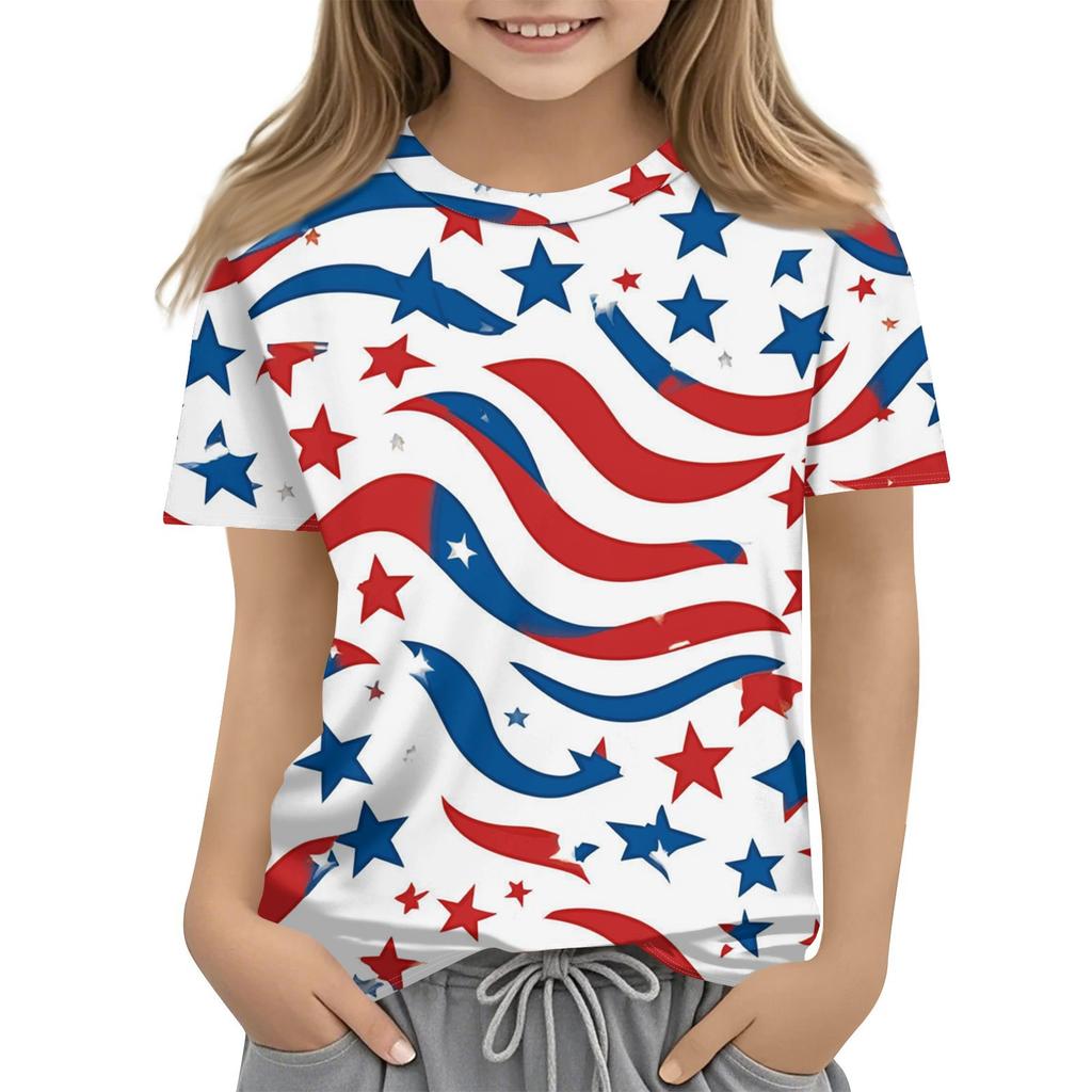 Детская модная повседневная футболка с коротким рукавом и принтом «День независимости» с круглым вырезом