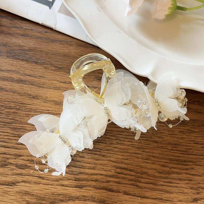 New Fashion Simulation Butterfly Hair Clips Women Elegant Pearl Bow Ponytail Clip Sweet Crab Claw Headdress Hair Accessories