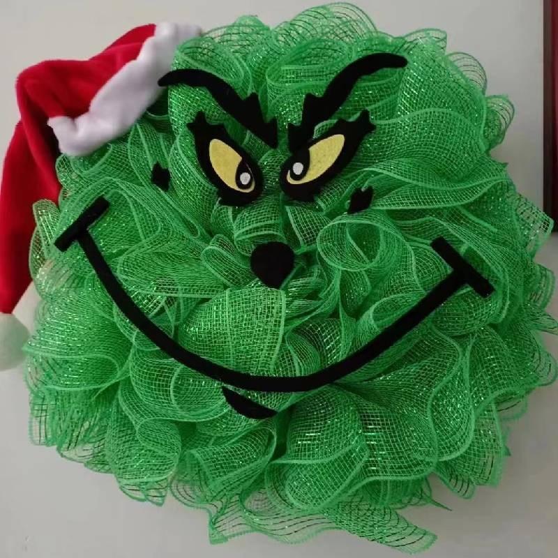 New Grinch Green Monster Plush Christmas Wreath Adorned Festive Holiday Decoration