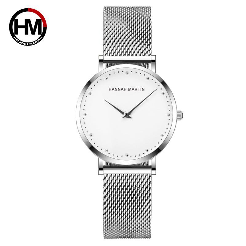 Hannah Martin Часы с японским механизмом, сетчатый браслет из нержавеющей стали, водонепроницаемые
