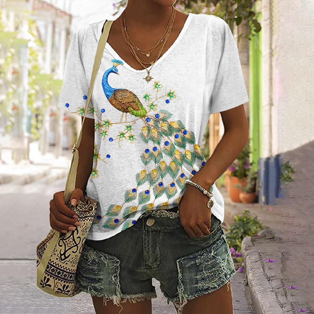 Женские футболки с короткими рукавами и v-образным вырезом, повседневная футболка с милым принтом пчелы и пуловером, футболка большого размера, женская модная одежда, летняя одежда