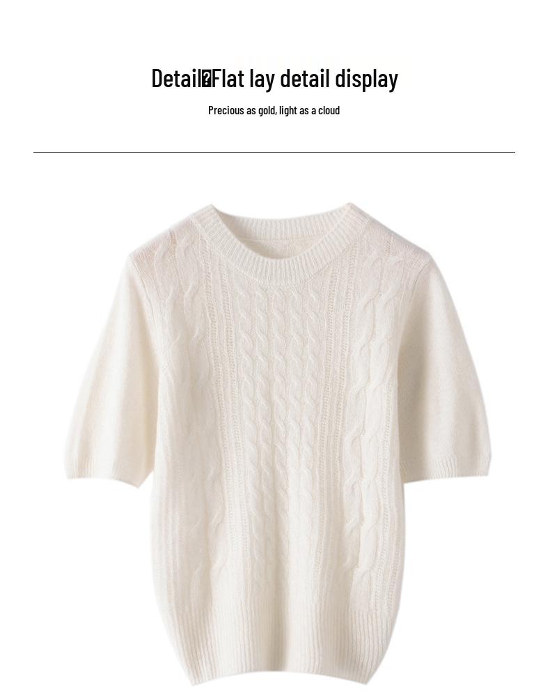 Le Kasha 2026 Autumn/Winter Women's Cashmere Cable Knit Short Sleeve Sweater - Skin-Friendly, Round Neck, Versatile, Thick.