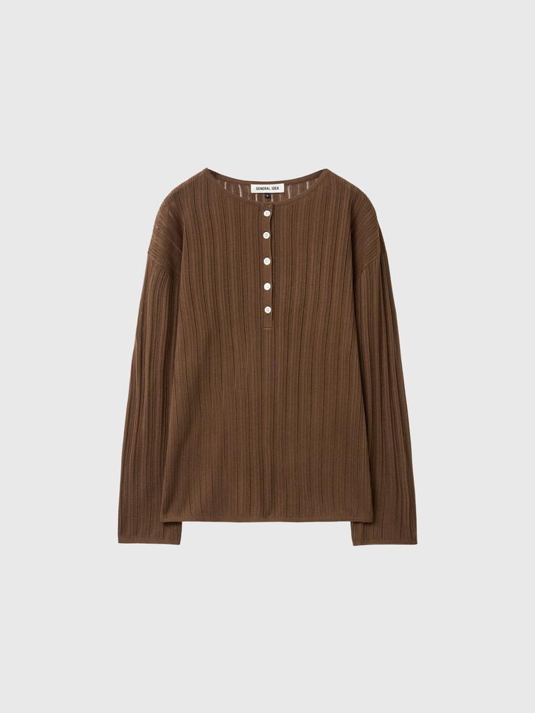 GENERALIDEA See-Through Henley Neck Pullover [Brown] / Gf1Lkp514