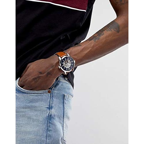 FOSSIL ME3154 TOWNSMAN 48MM AUTOMATIC BROWN LEATHER WATCH, Automatic, Blue, Men's Brown Leather Watch