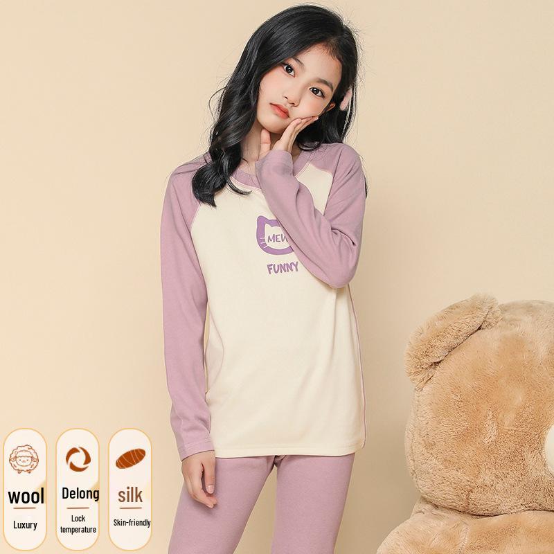 Девочки, утолщенный велюровый пижамный комплект: Теплая осенне-зимняя пижама для подростков и детей