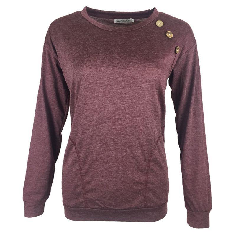 Fashionable Women's Long Sleeve Pullover Sweater With Button Deco And Versatile Style