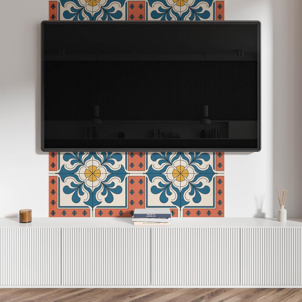 Vinyl Wall Panel with Print for Dining Room 120x60 cm Folk Pattern with Flowers