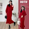 Korean Style High-End Knit Sweater Dress for Autumn/Winter 2024 - Christmas/New Year Maternity Fashion