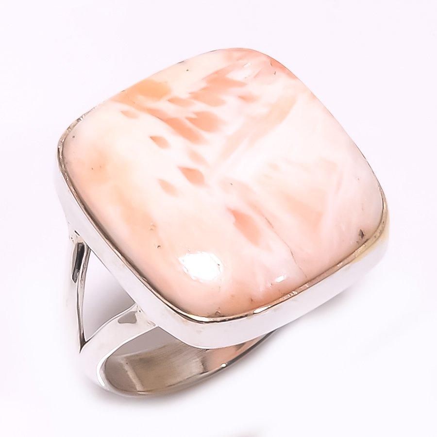 Кольцо из серебра 925 пробы с натуральным сколецитом ручной работы, размер 7 M8z99