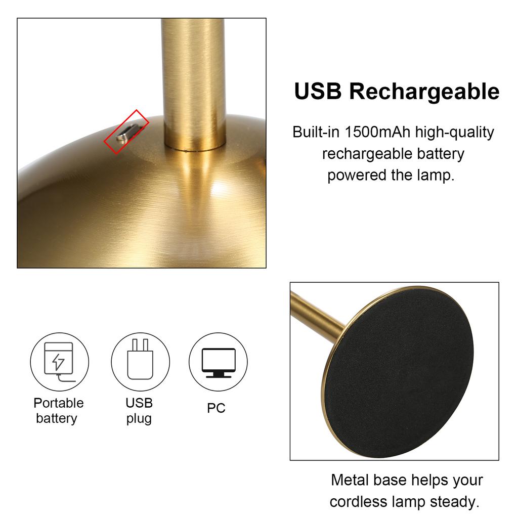 Беспроводная настольная лампа, перезаряжаемая через USB светодиодная настольная лампа с сенсорным управлением и регулируемой яркостью, 3 цвета света