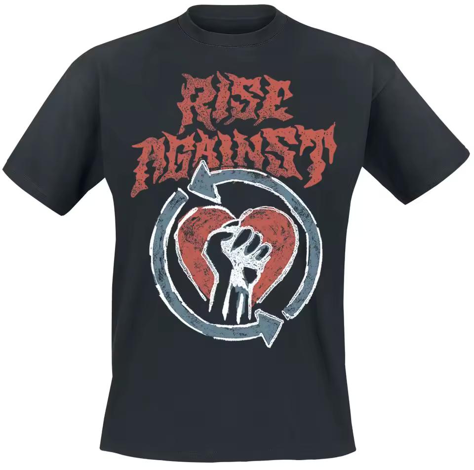 Rise Against Heart & Fist Symbol Print Black Cotton T-shirt Men Punk Unisex Tee