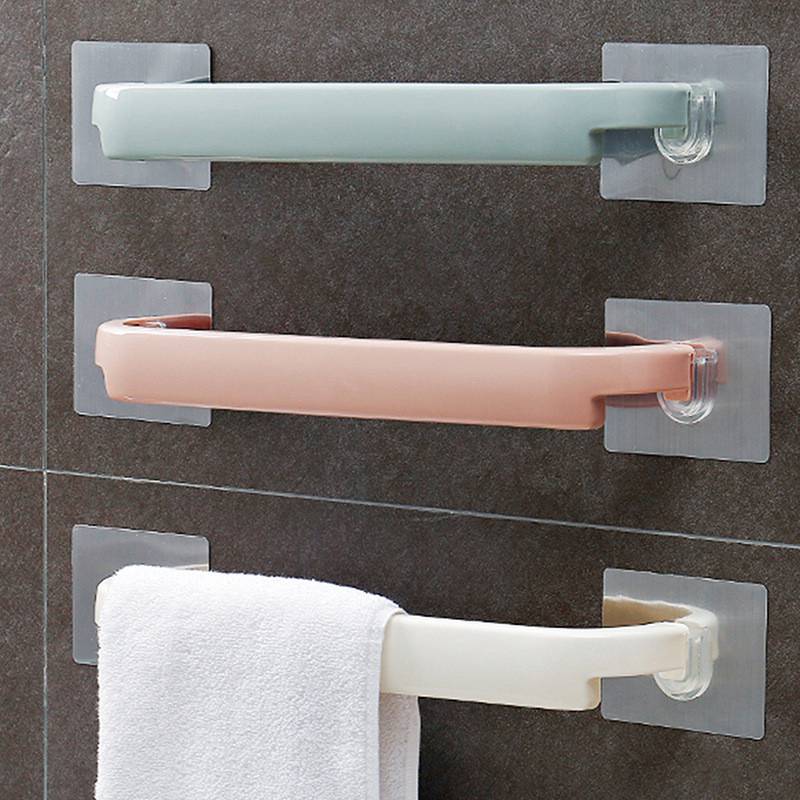 Self-adhesive Towel Rack Wall Mounted Home Supplies Bathroom Commodity Shelf Plastic Hanging Hanger