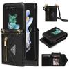 For Samsung Galaxy Z Flip 5 5G Luxury Leather Lanyard Phone Case Strap Wallet Card Slot Holder Galaxy Z Flip 5 Shockproof Protective Cover