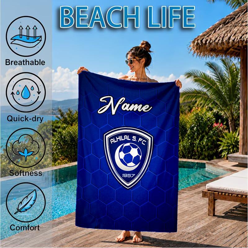 Custom Name SF Hilal Emblem Beach Towel Microfiber Beach Towel, Lightweight and Quick-Dry, for Summer Travel, Swimming Pool Gift