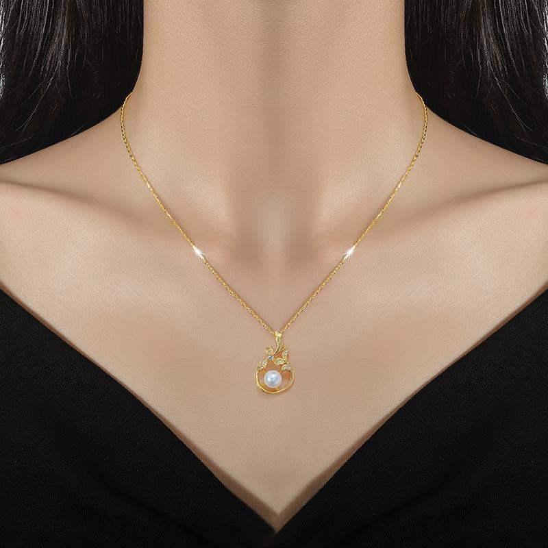 Pearl Leaf Plant Luxury Temperament Full Zirconium Necklace Women'S Fashion Trend Collarbone Chain Factory