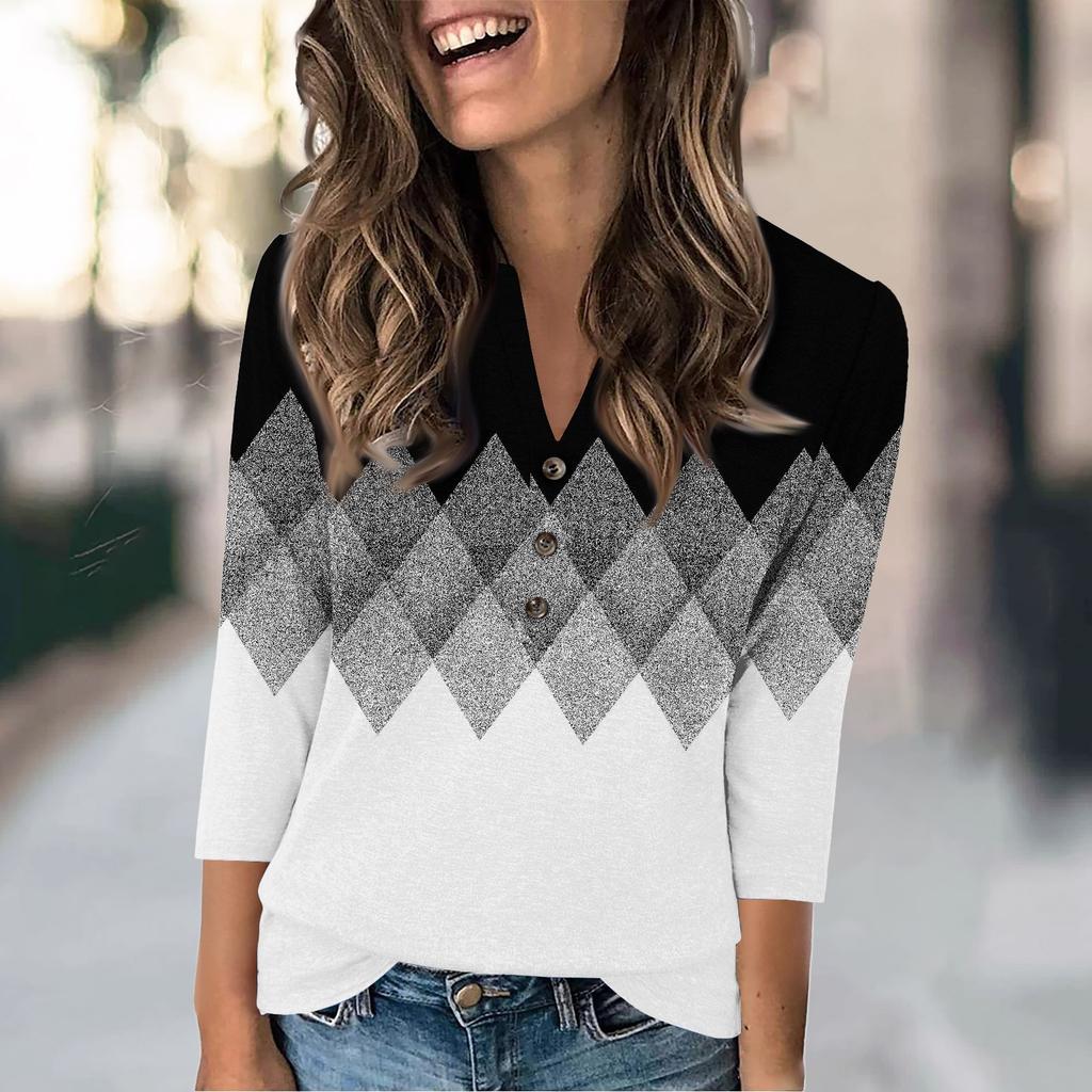 Женская мода повседневный свободный топ с рукавом 3/4 и круглым вырезом