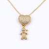 Nidin Fashion Pave Shiny Crystal Zircon Heart Shape Boy Girl Copper Pendant Necklaces For Women Family Son/Daughter Jewelry Gift