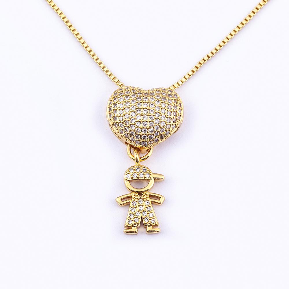 Nidin Fashion Pave Shiny Crystal Zircon Heart Shape Boy Girl Copper Pendant Necklaces For Women Family Son/Daughter Jewelry Gift