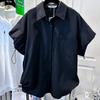 Модная однобортная рубашка с отложным воротником, пышная рубашка с коротким рукавом, повседневные свободные топы на шнуровке, белая летняя блузка 27514
