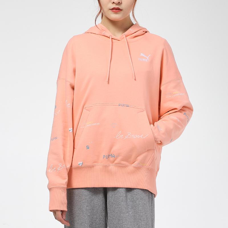 Puma Digital Print Hoodie Embroidered Logo Pullover Sweatshirt Women Hoodies Peach 531282-26