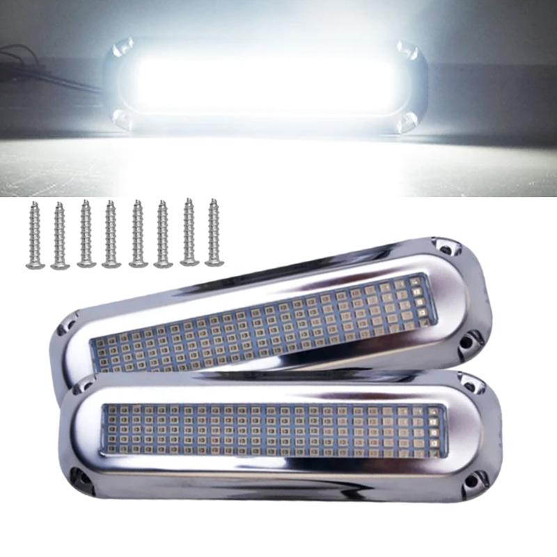 2Pcs 120LED Boat Transom Light Underwater Pontoon Marine Ship Boat Light Stainless Steel Waterproof Marine Light IP68 Waterproof