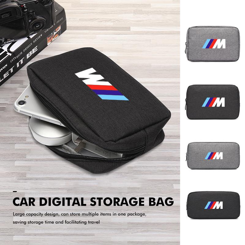 For BMW Car Digital Storage Bag USB Data Cable Organizer Accessories Performance X1 X3 X5 E39 E46 E90 F20 E60 F30 M3 M5 WT5
