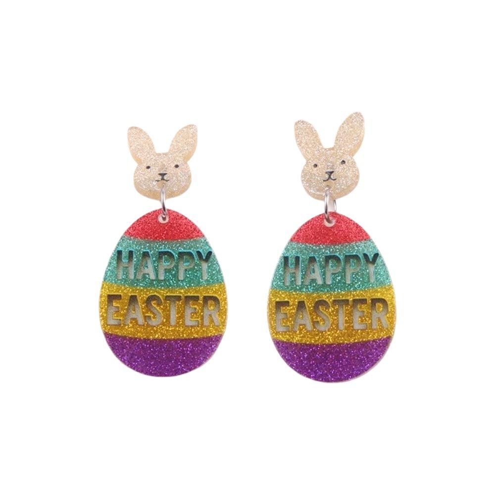 Cartoon Easter Egg Earrings Acrylic Easter Egg Dangle Earrings Bunny Pendant Earrings  Gifts