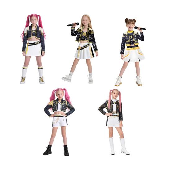 Детский костюм охотника на демонов для выступлений на Хэллоуин, косплей-наряды для танцевальной сцены, ролевых игр, мягкая, удобная, яркая сценическая одежда для рождественских вечеринок